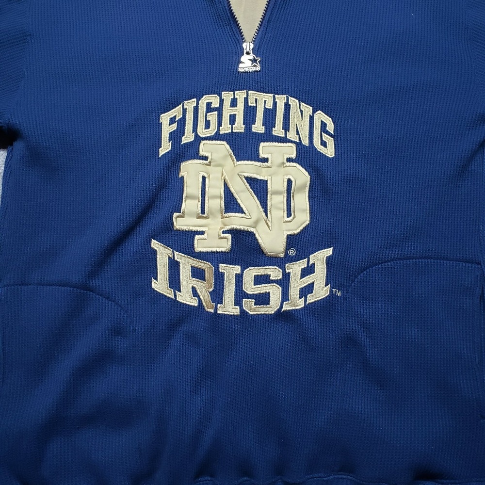 Starter Sweatshirt Mens L Navy Blue Fighting Irish ND Pullover Lined Polycotton